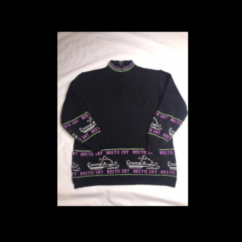 Rare Vintage 60s Arctic Cat Snowmobile Knit Graphic Sweater Shirt Pullover M 38 - Picture 2 of 13
